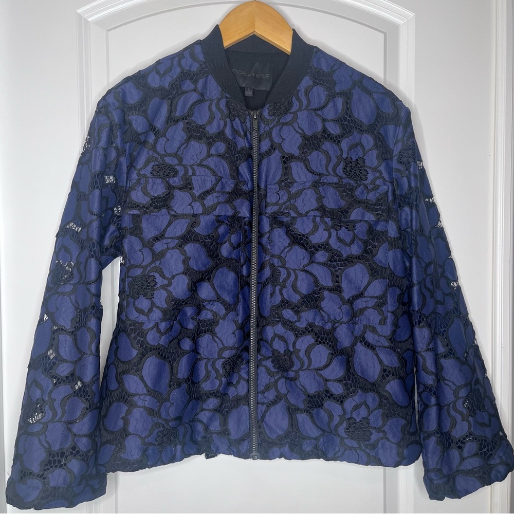 Kendall & Kylie Black and Blue Bomber Jacket with Floral Print